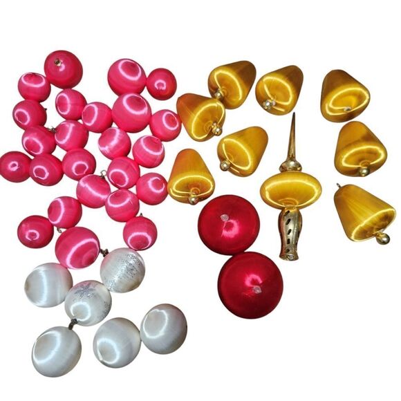 41 Silk Satin Sheen Christmas Tree Ornaments Solid Tree Topper Atomic Pink Yello - Picture 1 of 15